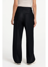YAYA Woven Wide Leg Trousers with Belt - CatBlack