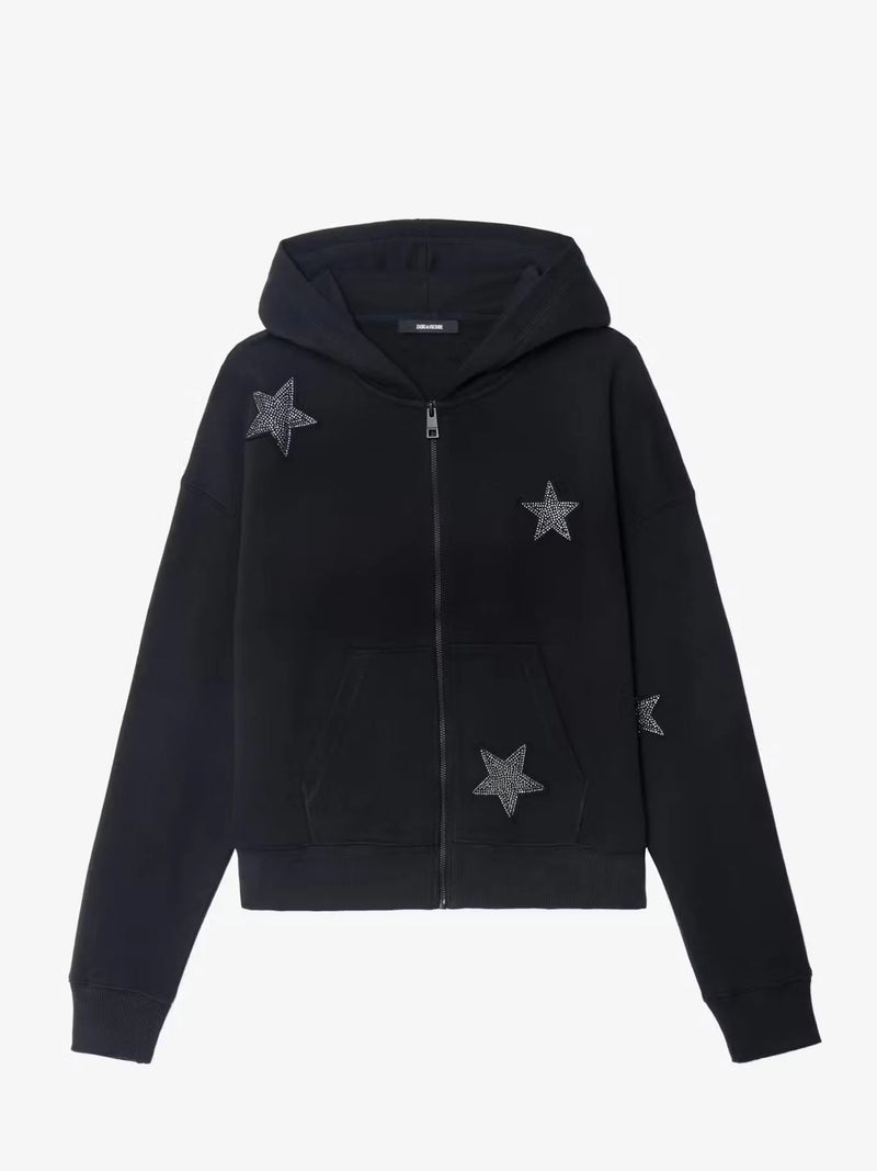 Zadig & Voltaire Mia Black Embellished Hoodie with Zip