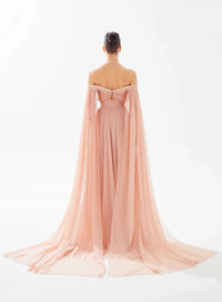 Tarik Ediz Ruched Bodice Cape Gown