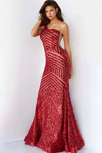 One Shoulder Chevron Sequin Gown