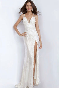 Sequin and Satin Applique Gown