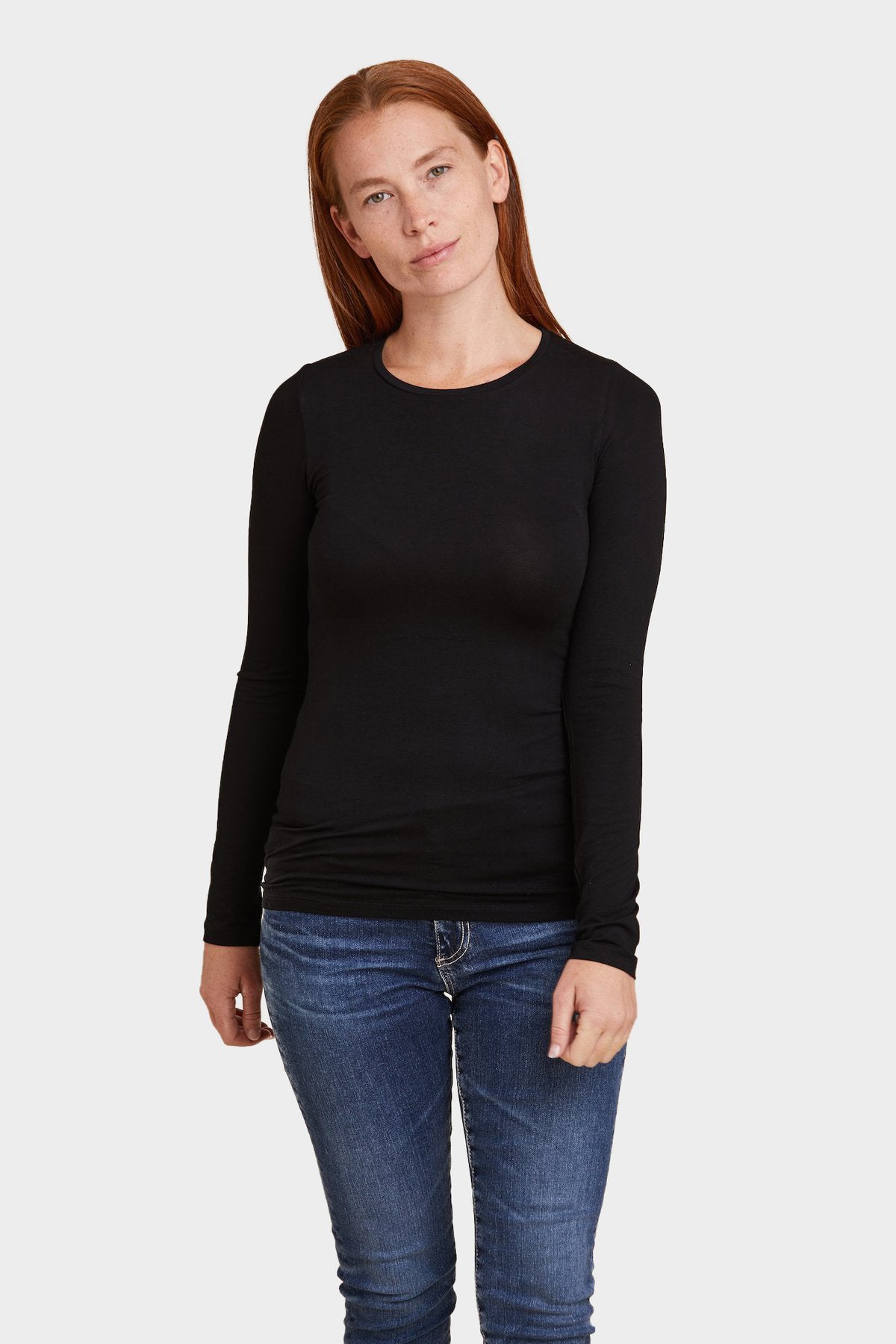 Majestic Filatures Soft Touch Long Sleeve Crew Neck Top Black