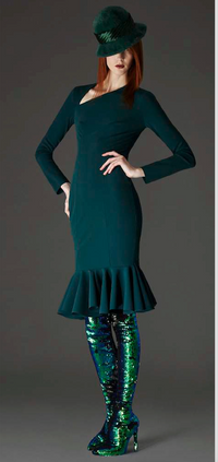 Greta Constantine Lawford Asymmetrical Long Sleeve Ruffle hem Dress