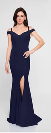 Terani Off The Shoulder Mermaid Fitted Gown with Side Ruffle