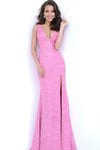 V Neck Fitted Gown With High Slit